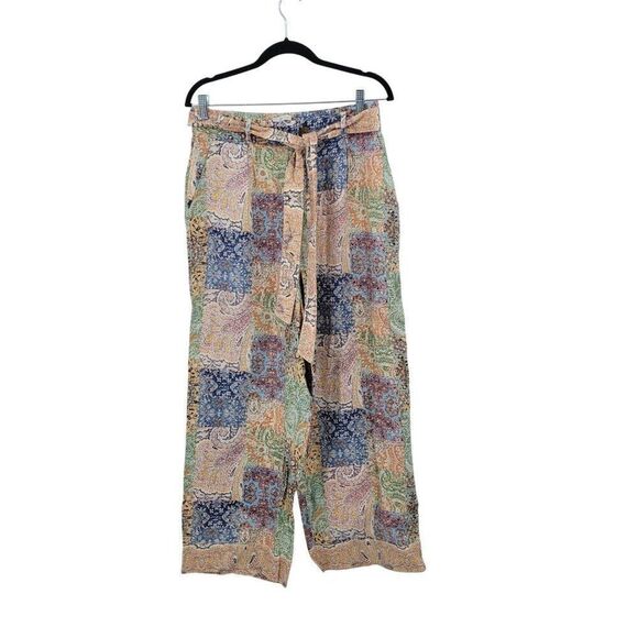 Rachel Zoe Womens Linen Multicolor Paisley Patchwork Wide-Leg Pants Sz L Boho - Picture 5 of 14